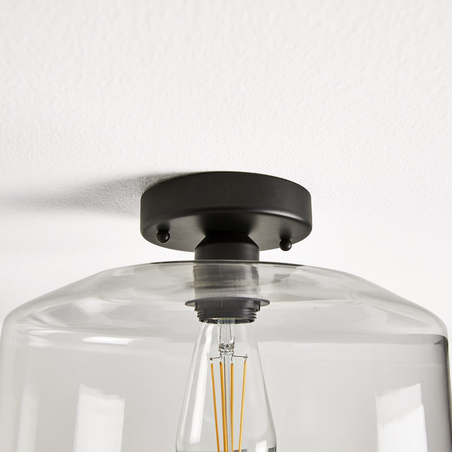 Better Homes & Gardens 12" Architectural Semi Flush Ceiling Light, Black Finish Clear Glass Shade