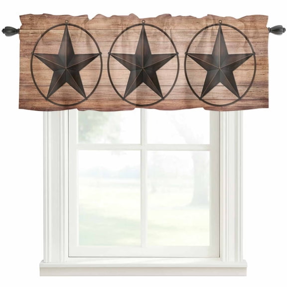 Western Star Retro Farmhouse Short Window Curtain Valances, Country Farmhouse Brown Wooden Grain Rod Pocket Kitchen Valances for Living Room Bedroom Bathroom Cafe 42" x 18"