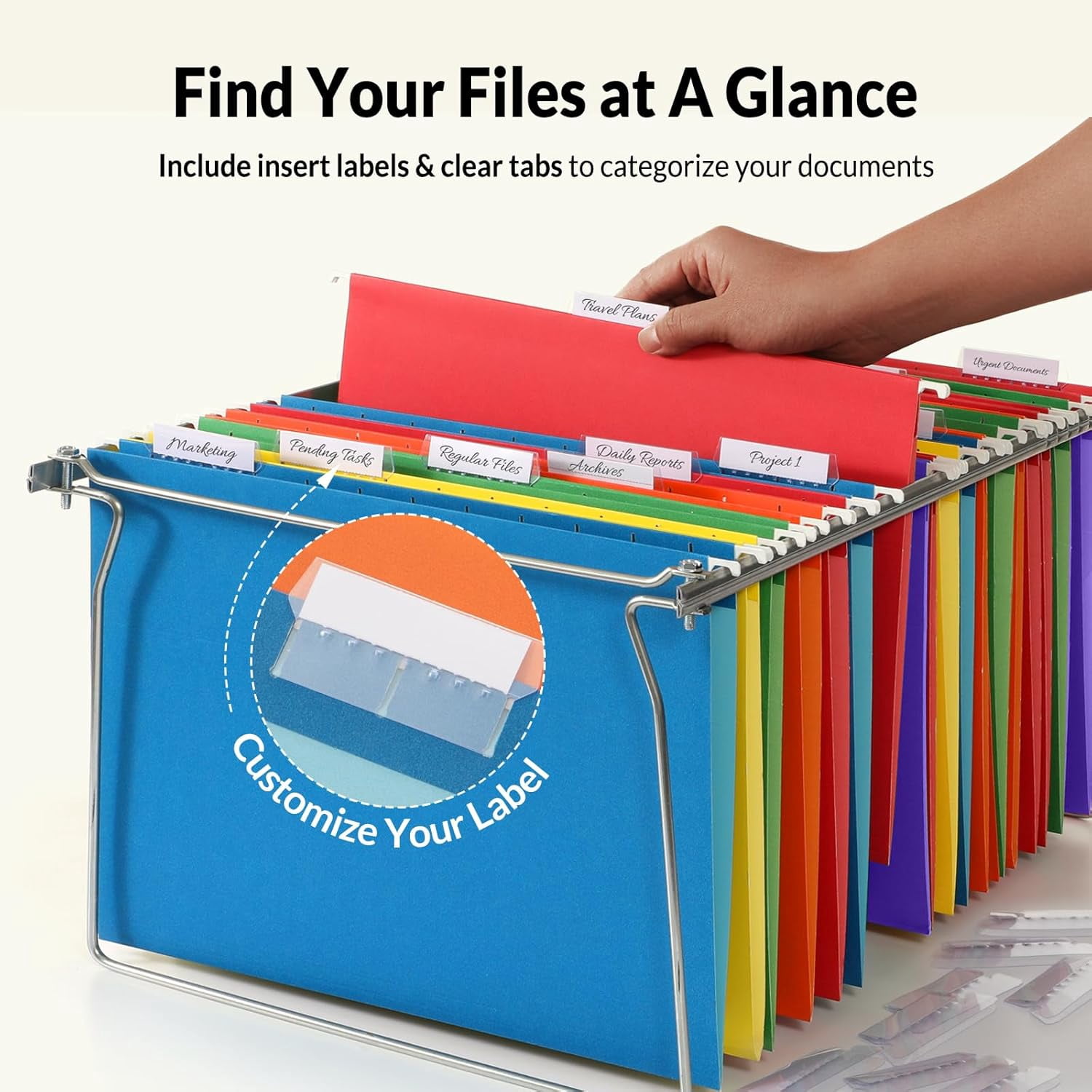 Hanging File Folders, 6 Pack Letter Size Hanging File Folders with 1/5-Cut Tabs, Ideal for Home and Office Organization and Papers Classification,Assorted Colors