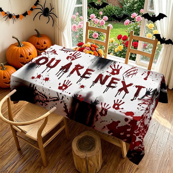 Halloween Creepy "You Are Next" Blood Handprint 2D Tablecloth, Horror Themed Table Cover for Indoor Kitchen Outdoor ,Spooky Holiday Party Decor,Gift for Halloween Thanksgiving Christmas