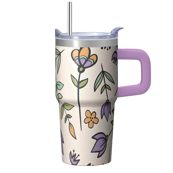 20oz Chinoiserie Vintage Tumbler with Handle and Straw Lid, Spring Floral Coffee Cup, Insulated Travel Mug for Her Birthday
