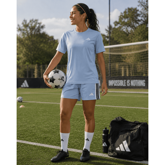 adidas Women's Train Essentials 3-Stripes 5" Shorts ( Light Blue, X-Large)