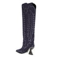 thumbnail image 3 of YDN Women Western Crystal Studs High Heel Cowboy Boots Pull On Pointy Close Toe Knee High Boots Holiday Trip Shoes Size 7 Purple, 3 of 4
