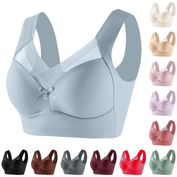 IQOGKRN Plus Size Anti Sagging Bras for Women Seamless No Underwire Comfortable Push Up Wireless Bra Mesh Padded Smoothing Bras Beige L