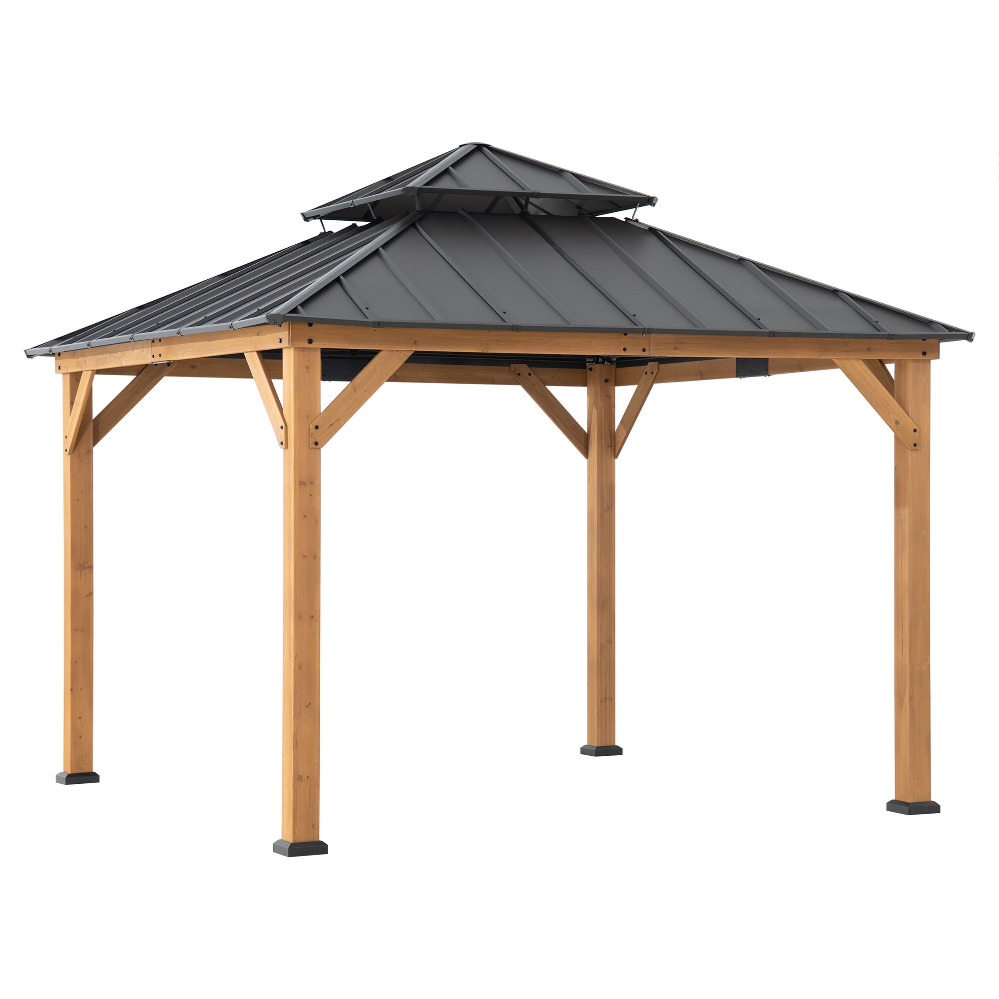 HOMETRENDS 11' x 11' Hardtop Cedar Square Gazebo, Black