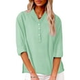 thumbnail image 3 of yunLCZ Women's Button Down Shirts Women'S Solid Color Stand Up Collar Cotton Long Sleeved Shirt Blouse Women's Button Down Shirts, 3 of 4