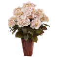 thumbnail image 1 of Hydrangea in Bamboo Planter, Cream with Pink, 1 of 1