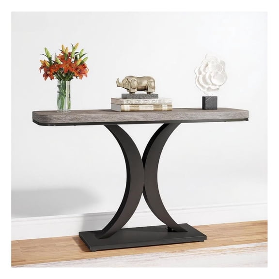 Console Table, 39.4" Entryway Table with Faux Marble Top, Modern Sofa Table with Storage Shelf, Living Room Hallway Decor, Sturdy Geometric Base