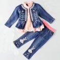 thumbnail image 2 of Peacolate 6M-3Years Spring Autumn Little Baby Girls Clothing Set 3pcs Long Sleeve Dress Bunny Denim Jacket and Jeans,Pink,6-12Months, 2 of 5