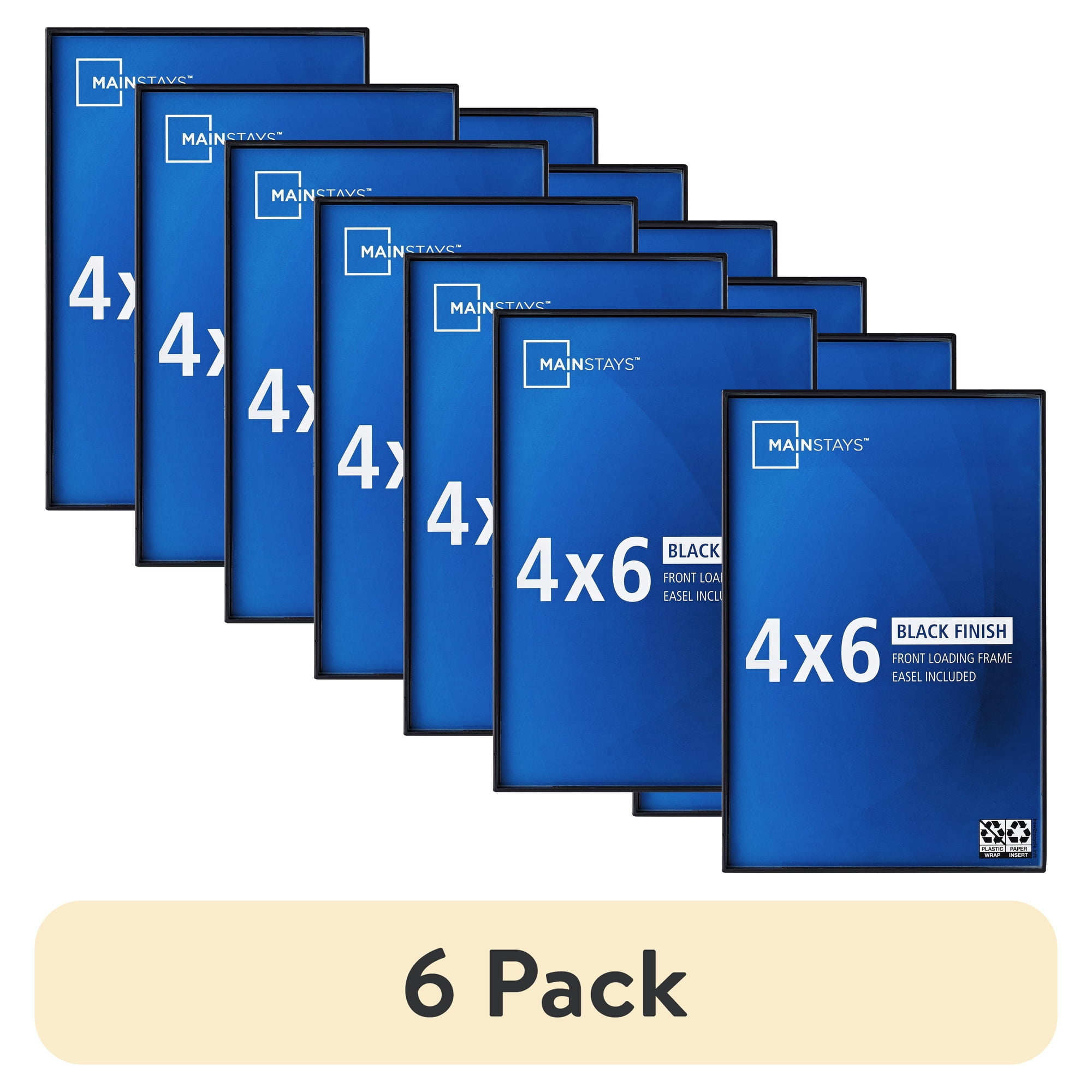 (6 pack) Mainstays 4 x 6 Black Front-Loading Picture Frame Set, Wall or Tabletop, Set of 2