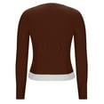 thumbnail image 4 of Lenpel Crop Tops for Women Trendy Long Sleeve V Neck Lace Patchwork Button down Slim T Shirts Soft Casual Blouses(Coffee,Large), 4 of 7