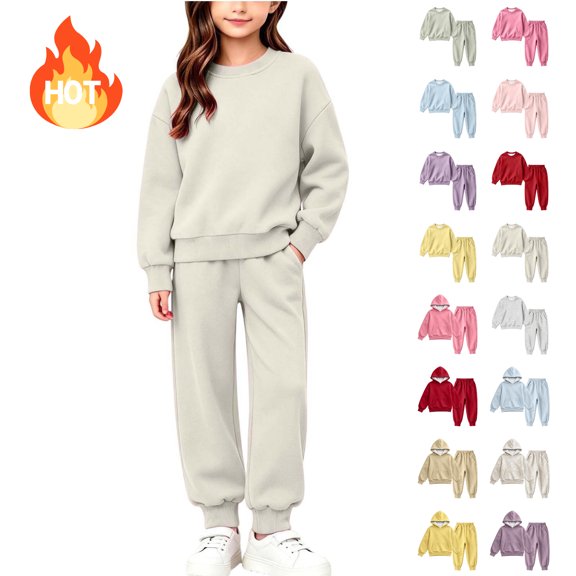 KICILVS Kids Sweatsuit Crewneck Sweatshirt and Jogger Pants Two Piece Matching Outfit for School Sports and Casual Daily Wear 1-10 Years