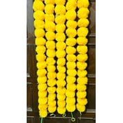 Pack of 5 Strings Indian Yellow and orange Artificial Decorative Marigold Flower Garland Strings for Diwali, Christmas, Wedding Party Decoration Strings