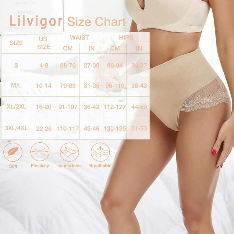 Lilvigor Tummy Control Underwear for Women Shapewear Panties High Waisted  Body Shaper Slim Seamless Shaping Briefs with Lace 