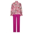 thumbnail image 6 of Wyongtao Women's 2 Piece Outfits V Neck Long Batwing Sleeve Ruched Tie Crop Top Split Flare Pants Printed Lounge Sets Pink L, 6 of 7