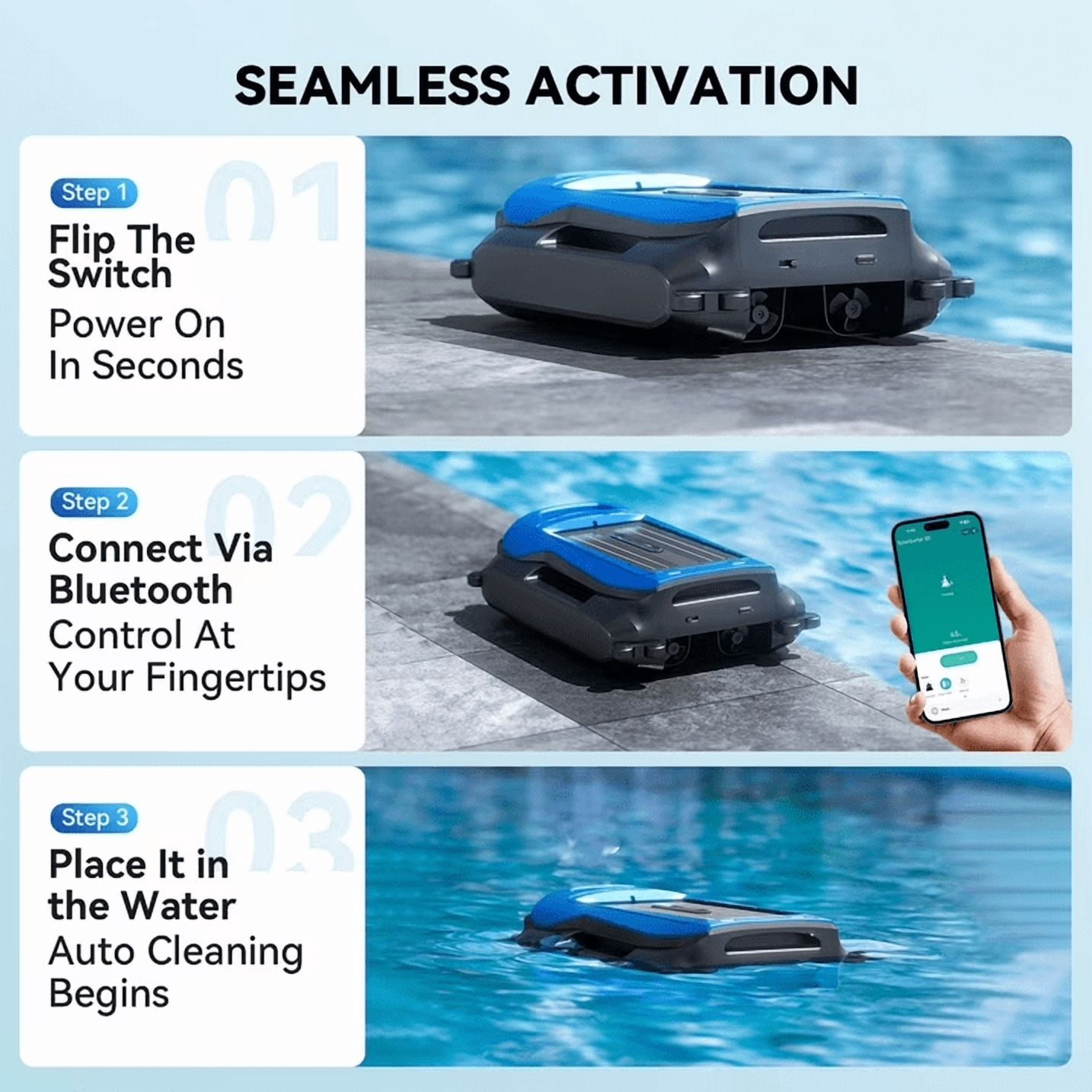 Blue 24/7 Solar Breeze Automatic Pool Skimmer Robot – APP Supported Floating Surface Cleaner for Above Ground & Inground Pools, Auto Robotic Pool Cleaner