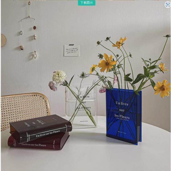pitrice Acrylic Book Vase Unique Aesthetic Room Decor Decorative Vase for Restaurant Blue