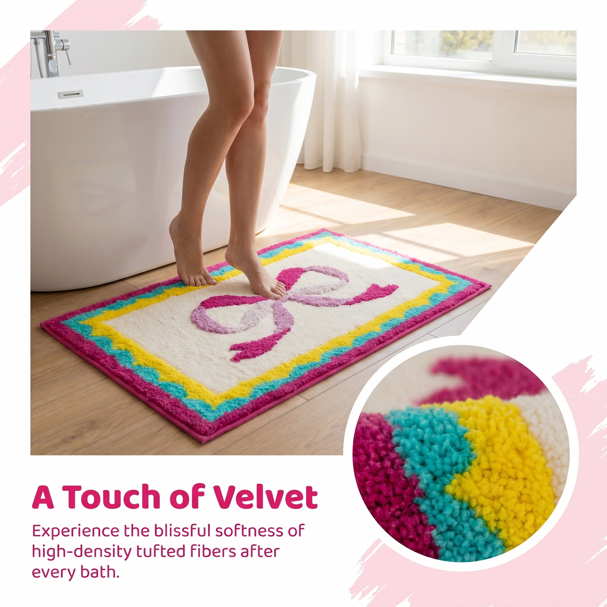 Unique Bargains Aesthetic Printed Soft Absorbent Shaggy Bath Mat Rose Pink 32" x 20"