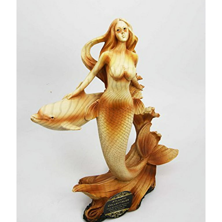 Atlantic Collectibles Mermaid Princess With Dolphin Figurine In Faux Wood  Resin 9