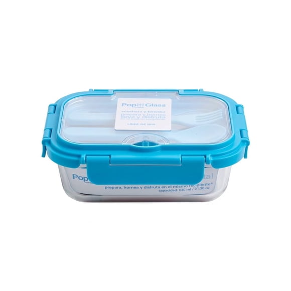 Contenedor Hermético Popit! Glass P4288DFS-8 Rectangular Con Cubiertos 630 mL