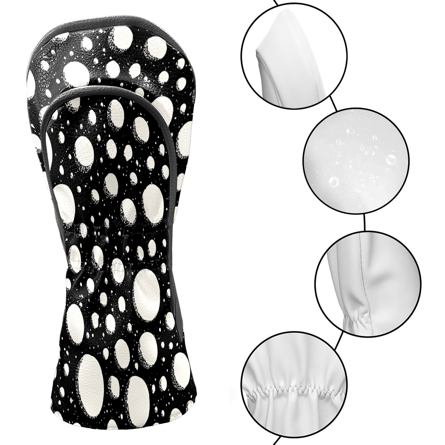 Golf Club Covers, Black Dot Premium PU Leather Driver Hybrid Putter Head Covers with Velvet Lining, Waterproof Golf Gifts for Men Women