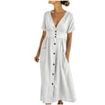 thumbnail image 2 of Asgosdo Women Dresses Summer V Neck Short Sleeve Pleated Botton Casual Going Out Maxi Dress with Pockets, 2 of 5