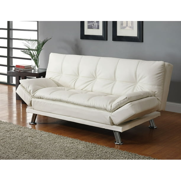 Contemporary Living Room Sofa Bed Sleeper Futon White Faux Leather