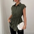 thumbnail image 5 of Stichou Women's 2026 Elegant Sleeveless Shirts Collared Spring Summer Button Down Tie Front Tunic Top Work Peplum Blouse Army Green XL, 5 of 8