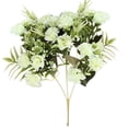 thumbnail image 2 of Artificial White Carnation Bouquet, Fake Silk Flowers with Green Leaves for Home Wedding Decor, 2 of 9