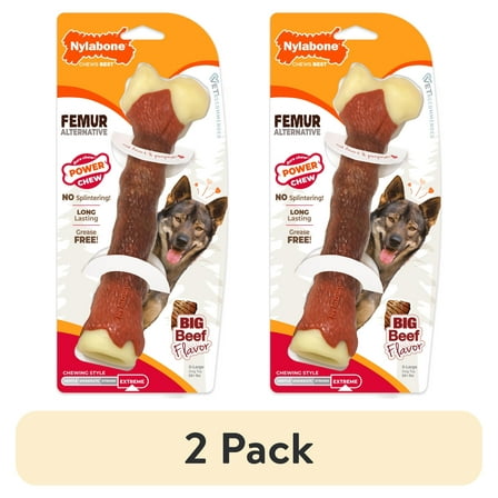 (2 pack) Nylabone Femur Bone Rawhide Alternative Power Chew Durable Dog Toy - 50+ lbs.