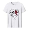 thumbnail image 6 of Tops for Women under $5 Short Sleeved Printed Round Neck T-shirt 10-White S, 6 of 6