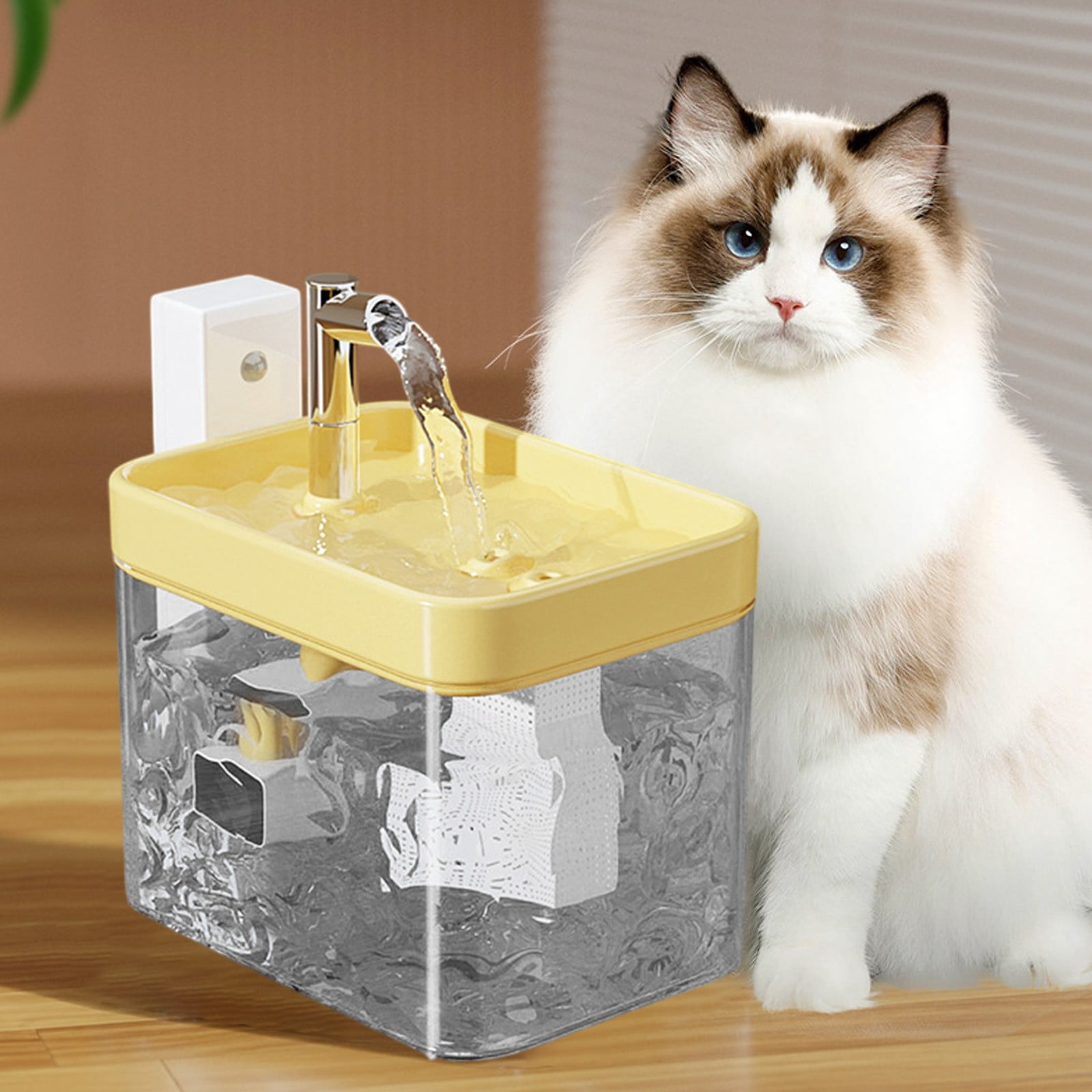 Nebwoak Cat Water Fountain, Wireless Sensor Automatic Circulating Pet Dispenser with Filter - Quiet, Large Capacity, No Wet Mouth, Dishwasher Safe White Food-Grade Plastic