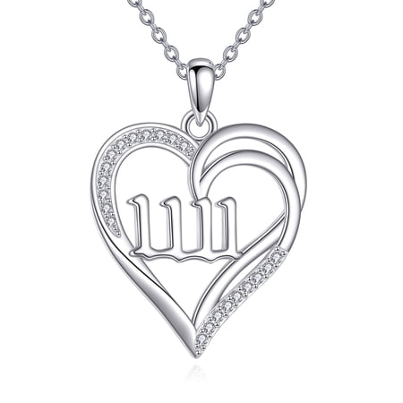 Angel Number 1111 Necklace 925 Sterling Silver Heart Angel Numbers Pendant Jewelry for Women Mom