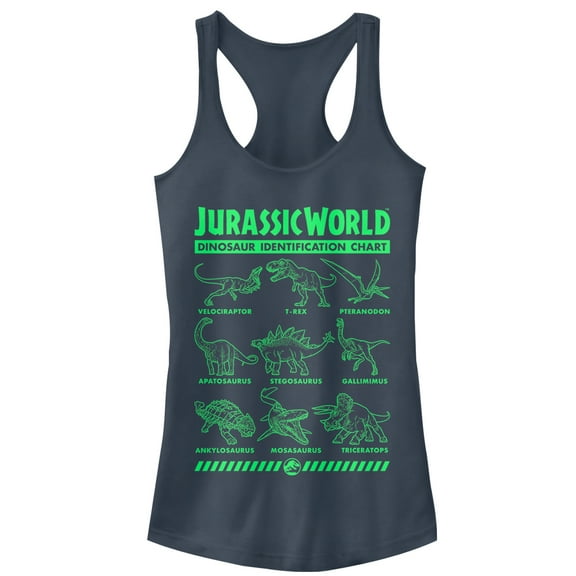 Junior's Jurassic World: Fallen Kingdom Dinosaur Identification Card  Racerback Tank Top Indigo X Large