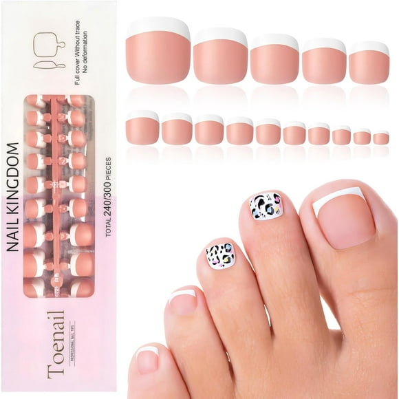 shiyou-Press on Toenails French Tip - 15 Sizes, 240pc Toe Nail Tips for Women and Girls