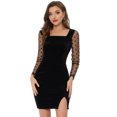 thumbnail image 1 of INSPIRE CHIC Robe Courte Moulante en Velours pour Femme à Encolure Carrée Transparente à Manches Longues Extensible Noire G, 1 of 4