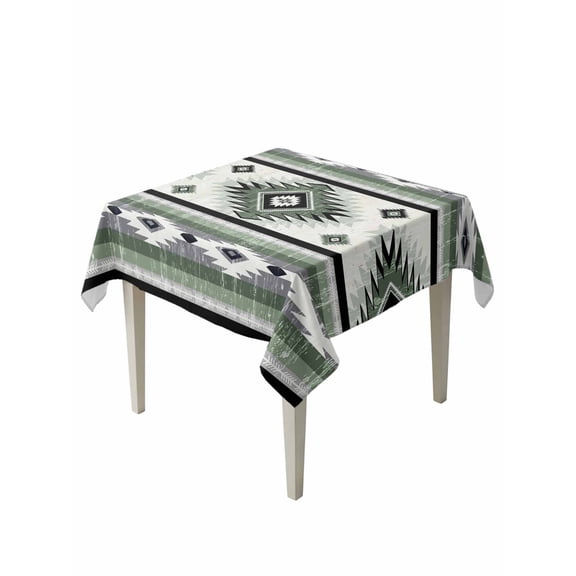 Sage Green Boho Table Cloth, Southwestern Ethnic Aztec Retro Geometric Waterproof Tablecloth for Square Tables, Reusable Washable Fabric Table Cover for Restaurant Kitchen Dining Tables 54"x54"