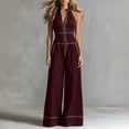 thumbnail image 5 of PBFRDSJ Women's Halter Neck Front Zip Jumpsuit Spaghetti Strap Wide Leg Casual Jumpsuits with Pockets Sizes S-2XL, 5 of 6
