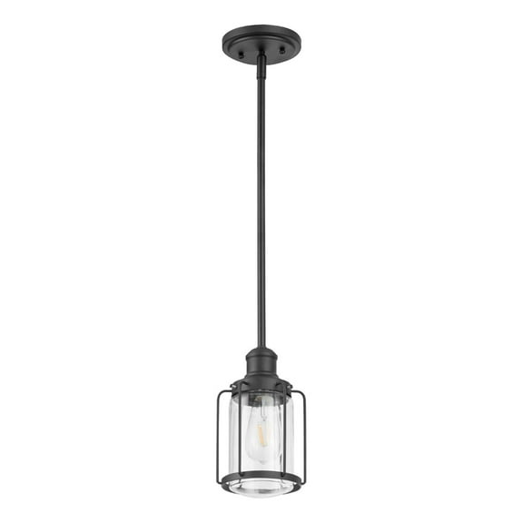 Prominence Home Lincoln Woods Industrial Matte Black LED Pendant Light with Clear Glass Shade