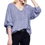 Free People Womens Take It Off Textured Pullover Sweater, Purple, Small