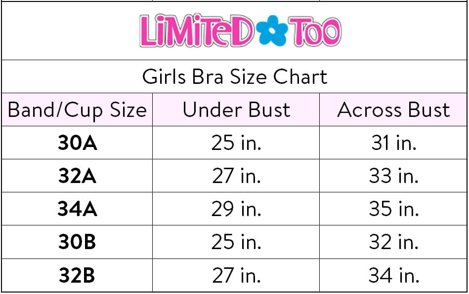 Limited Too Girls Molded Cup Bras 4-Pack, Sizes 32A-30B