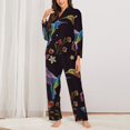 thumbnail image 3 of Kll Humming Bird Print Women'S Long Sleeve Pajamas With Pants Sleepwear Loungewear 2 Set-Medium, 3 of 9
