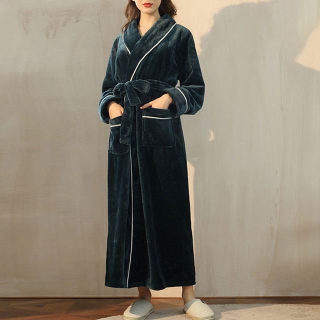 RXIRUCGD Peignoir Long pour Femme à Col Épaissi, Col Confortable, Chemise de Nuit, Tenue d'Intérieur ( Vert, Taille : TG )