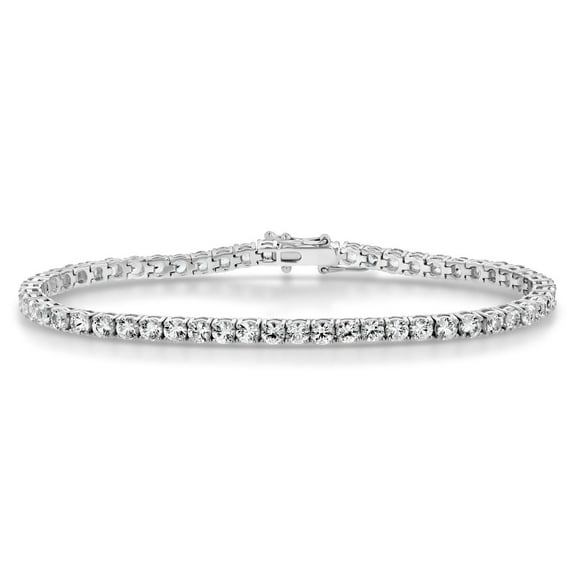 Lab Created White Sapphire Round Cut Gemstone Tennis Bracelet in Sterling Silver