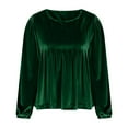 thumbnail image 4 of Guluxicc Womens Crewneck Long Sleeve Tops Casual Ruffle Cropped Shirt Solid Color Loose Fit Shirts, Green, L, 4 of 7