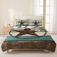 thumbnail image 3 of Queen Quilt Set 90''x96'', Texas Star Western Lightweight Bedspread Coverlet Set with 2 Pillow Shams, Vintage Teal Brown Wooden Farmhouse Breathable All Season Quilt Bedding for Bedroom/Guest Room, 3 of 9