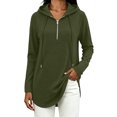 thumbnail image 3 of Women's Loose Fit Hooded Drawstring Long Sleeve Pocket Solid Color Top Blouse Casual Comfortable Cozy Fashion Trendy Outfits Daily | CSEONE,Army Green L, 3 of 8