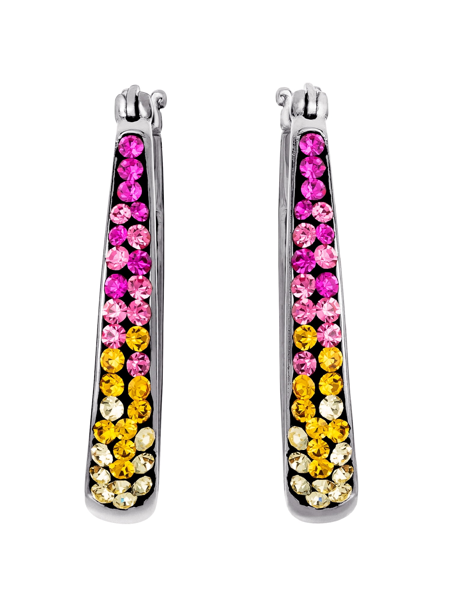 イヤリング TATIANA Silver 925 Rainbow Clear Heart Earrings EC1726 Brilliance Rainbow Sterling Silver Crystal Hoop Earrings