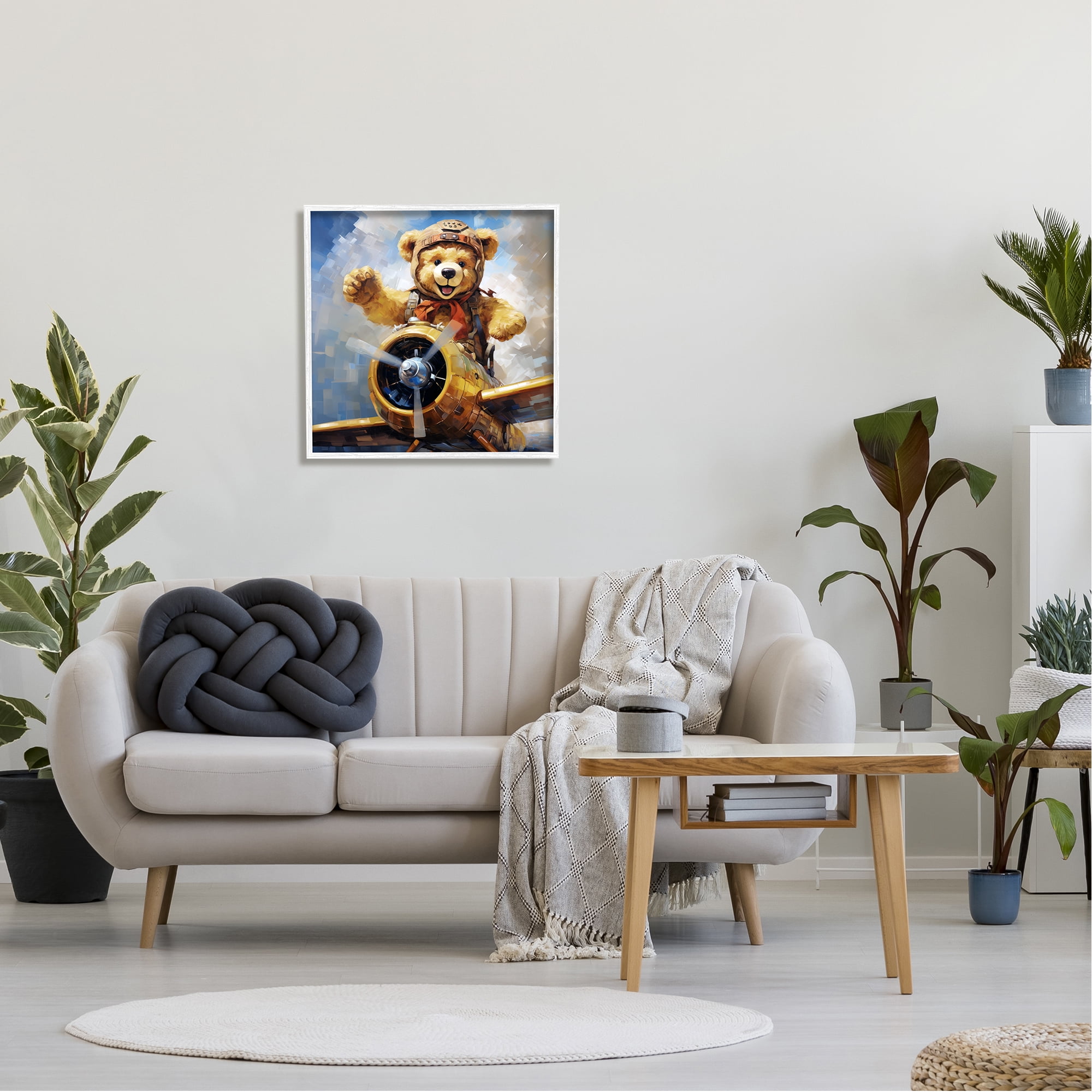 Stupell Industries Pilot Bear Flying Plane Animals & Insects Painting White Framed Art Print Wall Art, 24 x 24