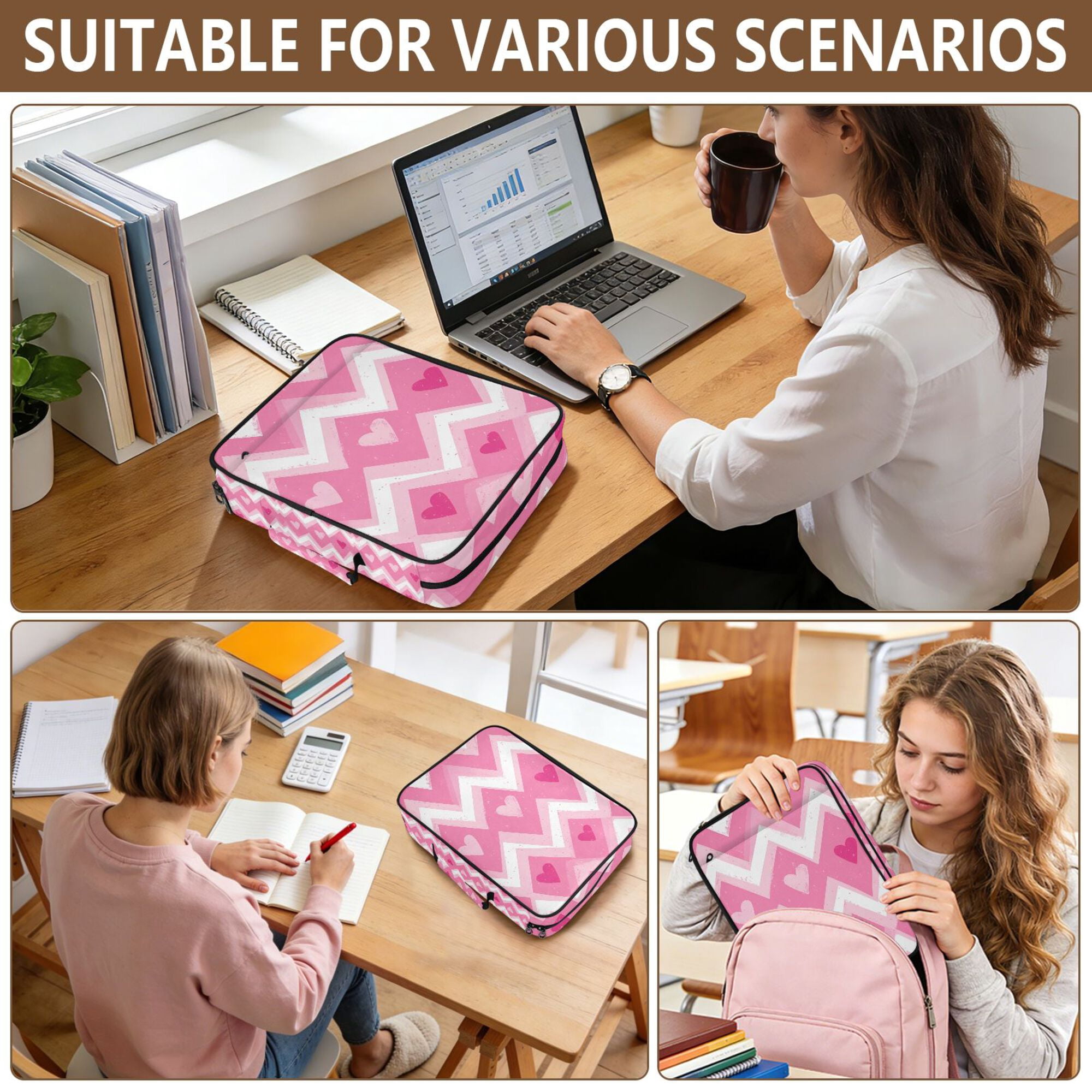 FORMRS Accordion File Folder A4 Size 7-Pocket Expanding Document Organizer Bag with 3 Ring Binder, Heart Geometric